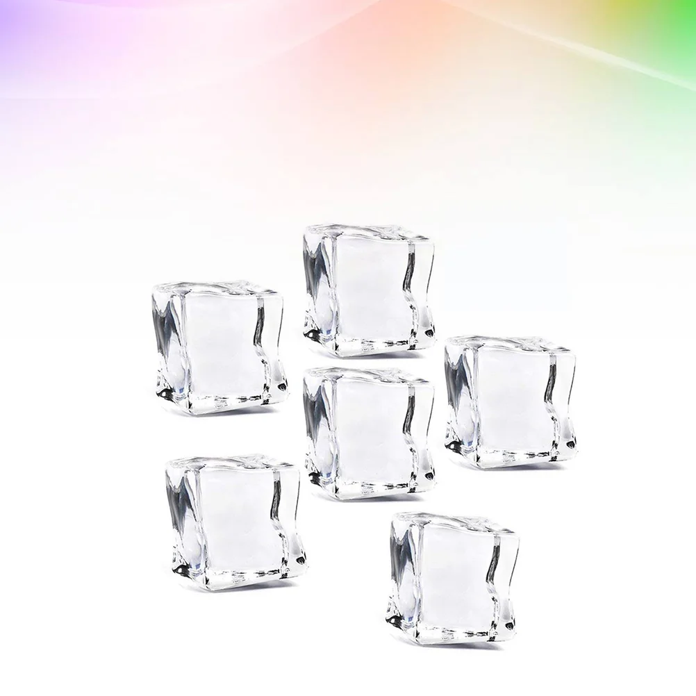 100Pcs 20mm Cube Square Luster Ice Cubes Fake Artificial Acrylic Ice Cubes Photography Props Kitchen D