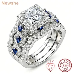 Newshe 3 Pcs Wedding Rings Set for Women 925 Silver Princess Cut Certified Moissanite/Zircon Luxury Bridal Engagement Jewelry
