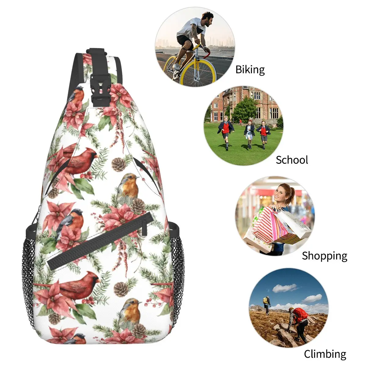 Tas Selempang Kecil Bunga Burung Cat Air Ransel Selempang Bahu Dada Ransel Perjalanan Hiking Fashion Kardinal Utara