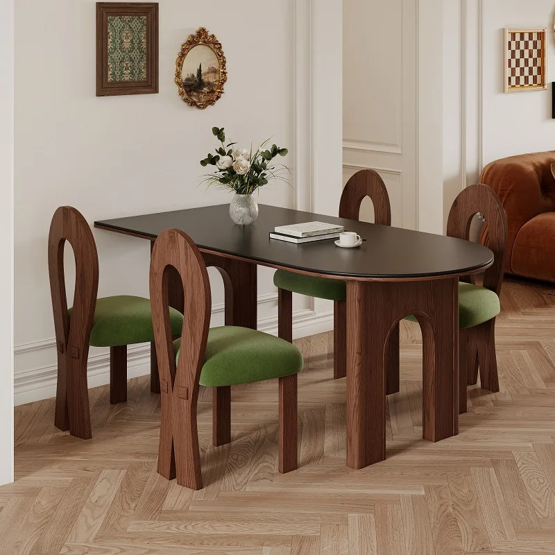 

Medieval French matte black slate solid wood small apartment walnut ash wood