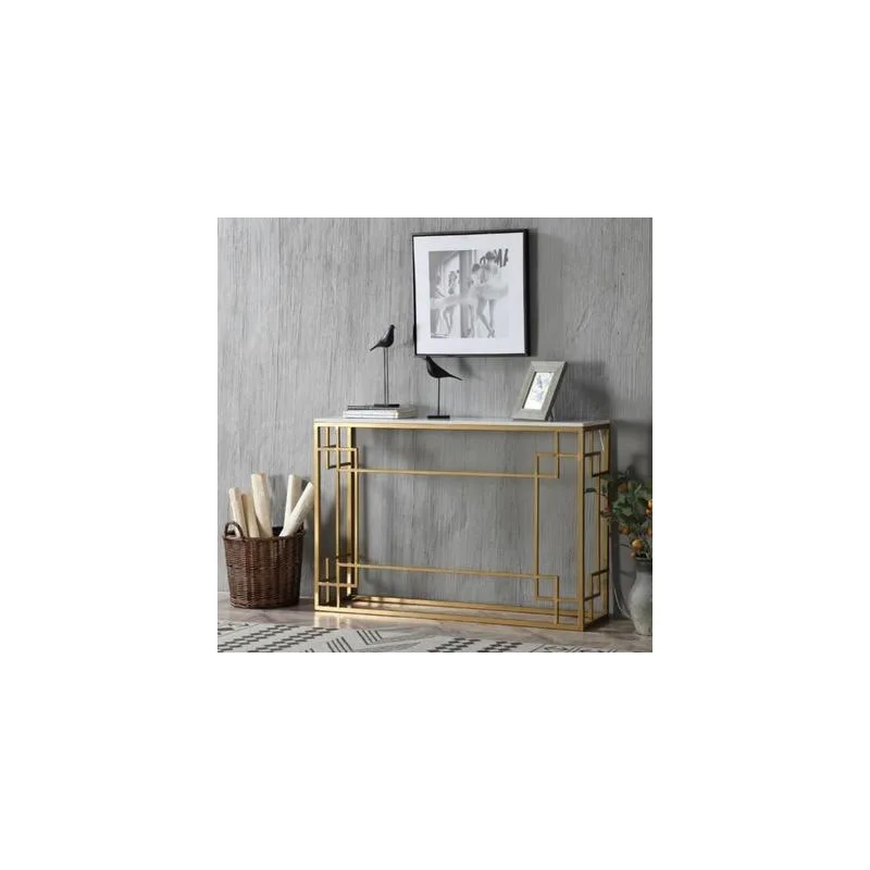 

Golden wrought iron corridor end view table, Chinese hotel entrance marble foyer entrance table