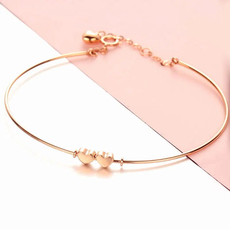 

585 purple gold plated 14K rose gold new sweet style Heart-shaped bracelet for women elegant and simple wedding banquet jewelry