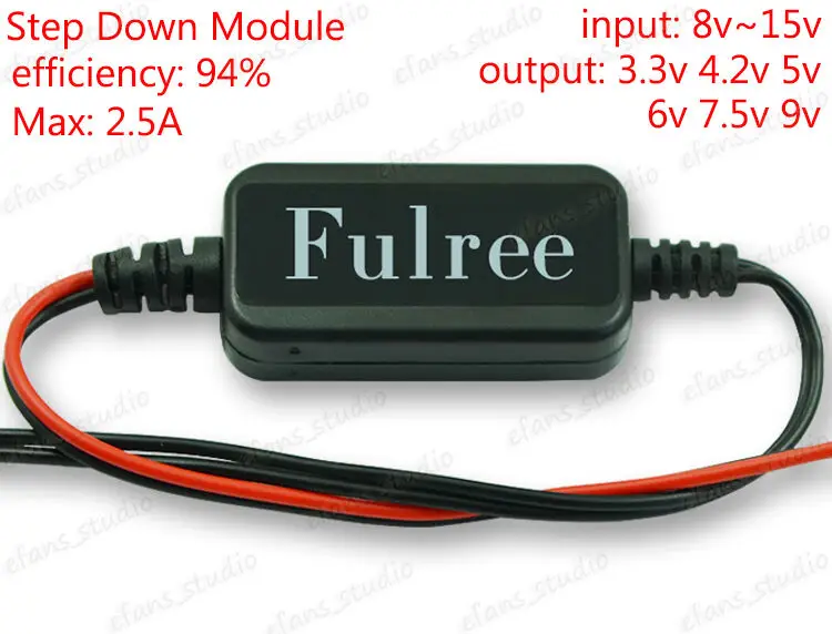 Fulree Slim Thin 12V to 3.3V 4.2V 5V 6V 9V DC-DC Step Down Converter for Car Camera DVR Dash Cam Power Supply Module Output