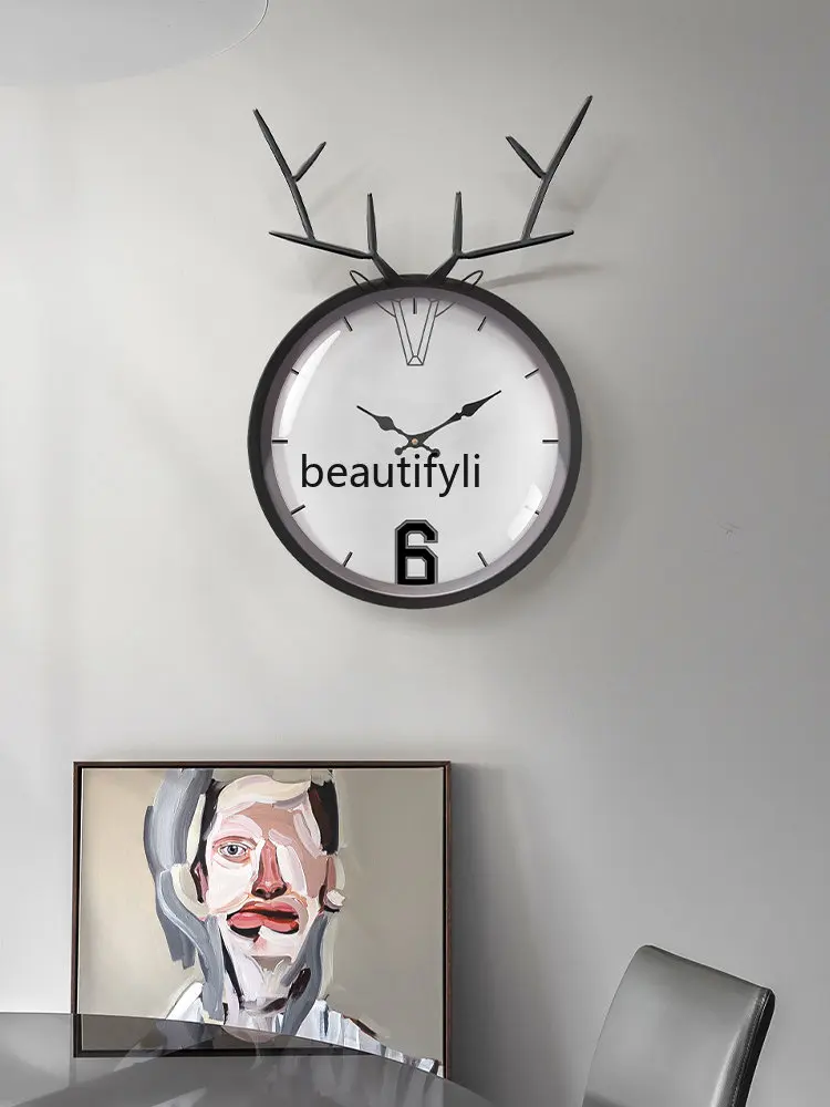 

zqNordic Deer Head Wall Clock Living Room Modern Mute Clock Fashion Personality and Creativity Wall Clock