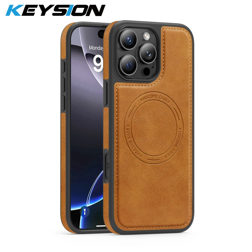 KEYSION Luxuriöse Retro PU-Lederhülle für MagSafe für iPhone 12 13 14 15 16 Pro Max 16 Plus Magnetische Stoßfeste Telefon-Rückabdeckung