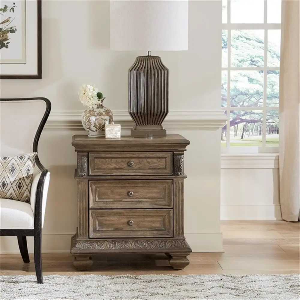 Carlisle Court 3-Drawer Wood Nightstand In Chestnut