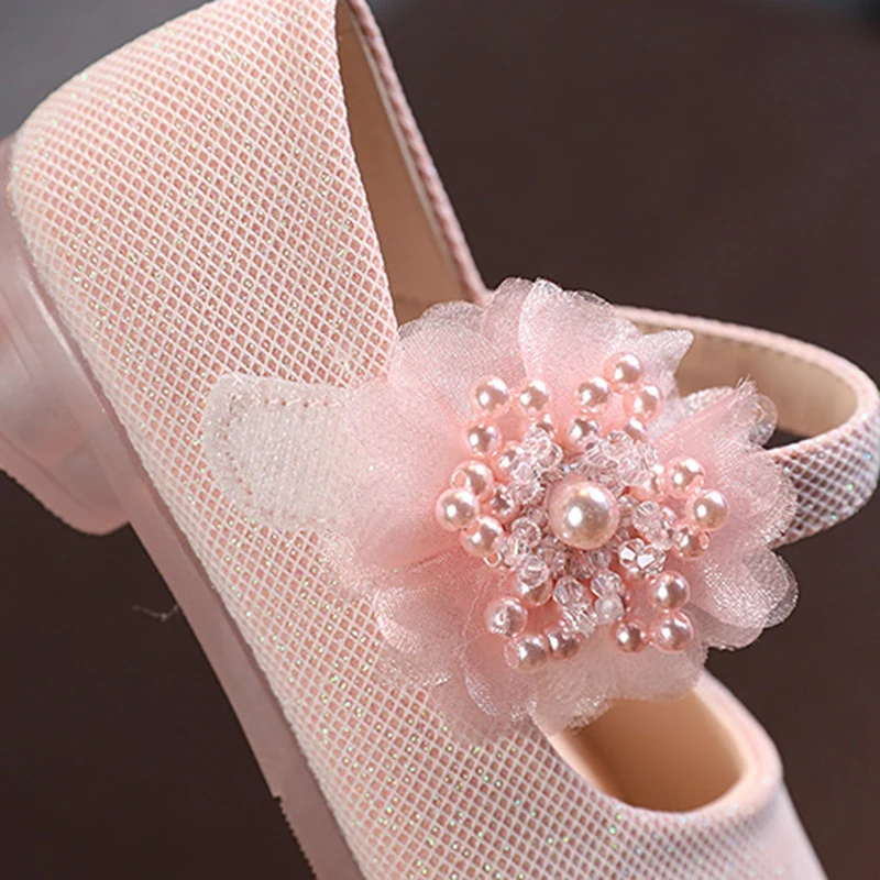 Children Girls Fashion Soft Sole Beans Shoes Pearl Flower Design Princess Style