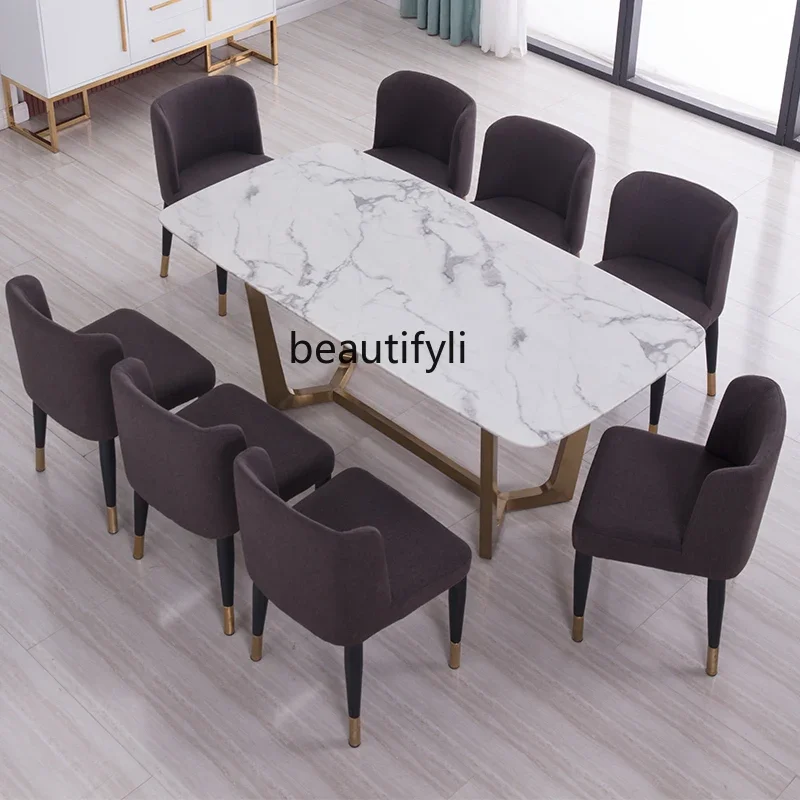 

Nordic Metal Marble Rectangular Dining Table Simple Modern Household Stainless Steel Combination Chair