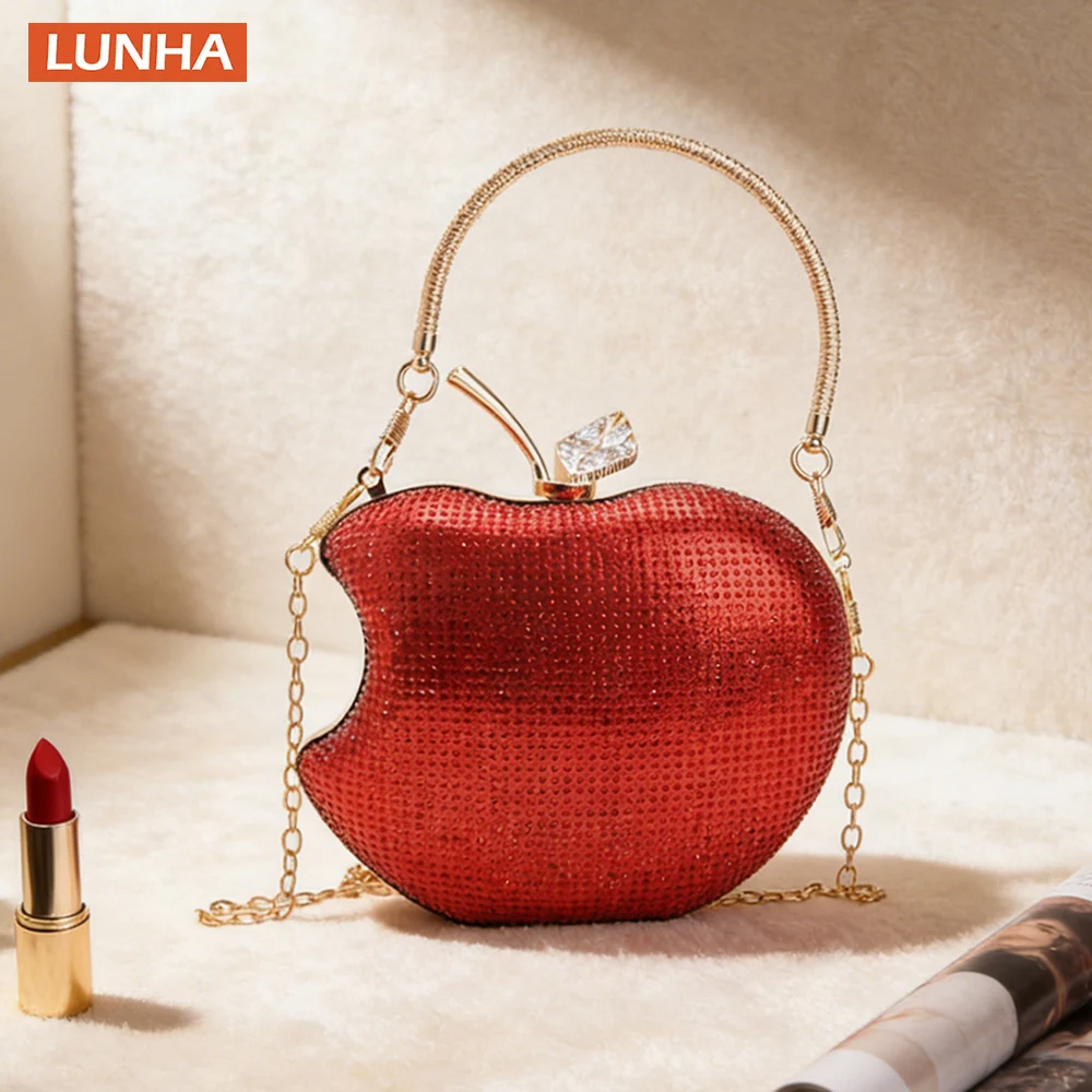 

Women Evening Clutch Bag Apple Shape Rhinestone Party Handbag Luxury Mini Case Chain Purse for Lipstick Jewelry Wedding Banquet