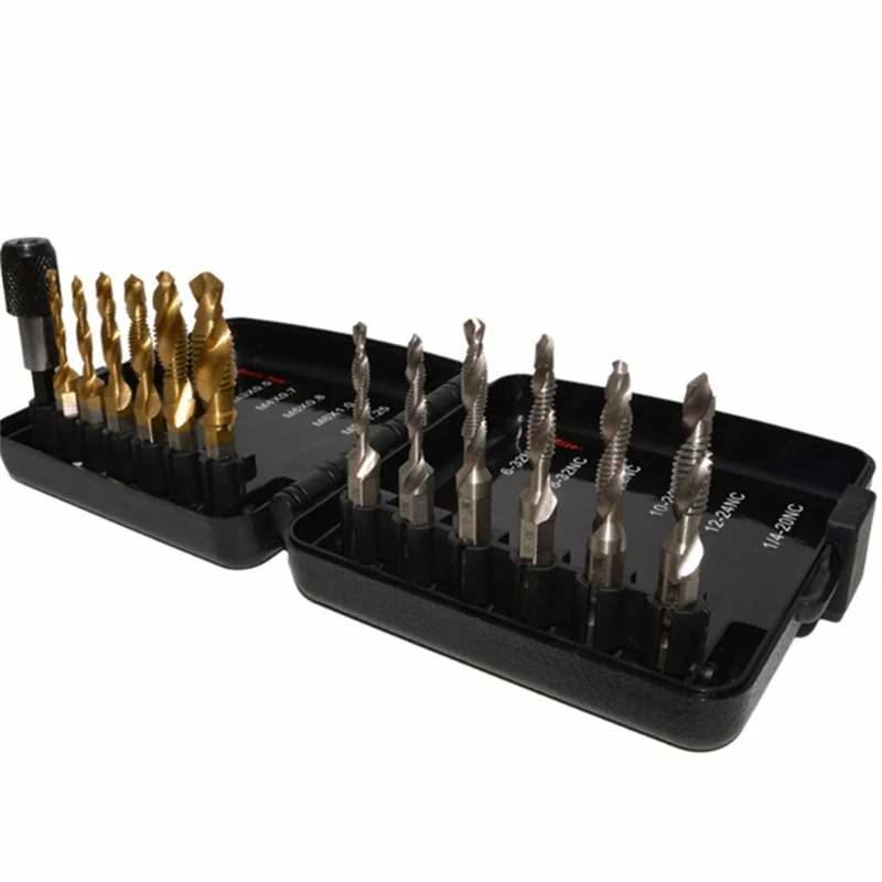 

13 Pieces Of Metric Titanium-&SAE Titanium Hexagonal Handle Composite Tap Tap Drill Bit Set