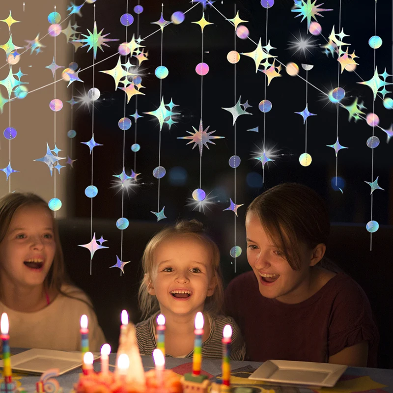 3m Laser Mirror Paper Star Garland Rose Gold Glitter Bunting per la festa di compleanno di nozze Drop Garland Banner Decoration Kids Room