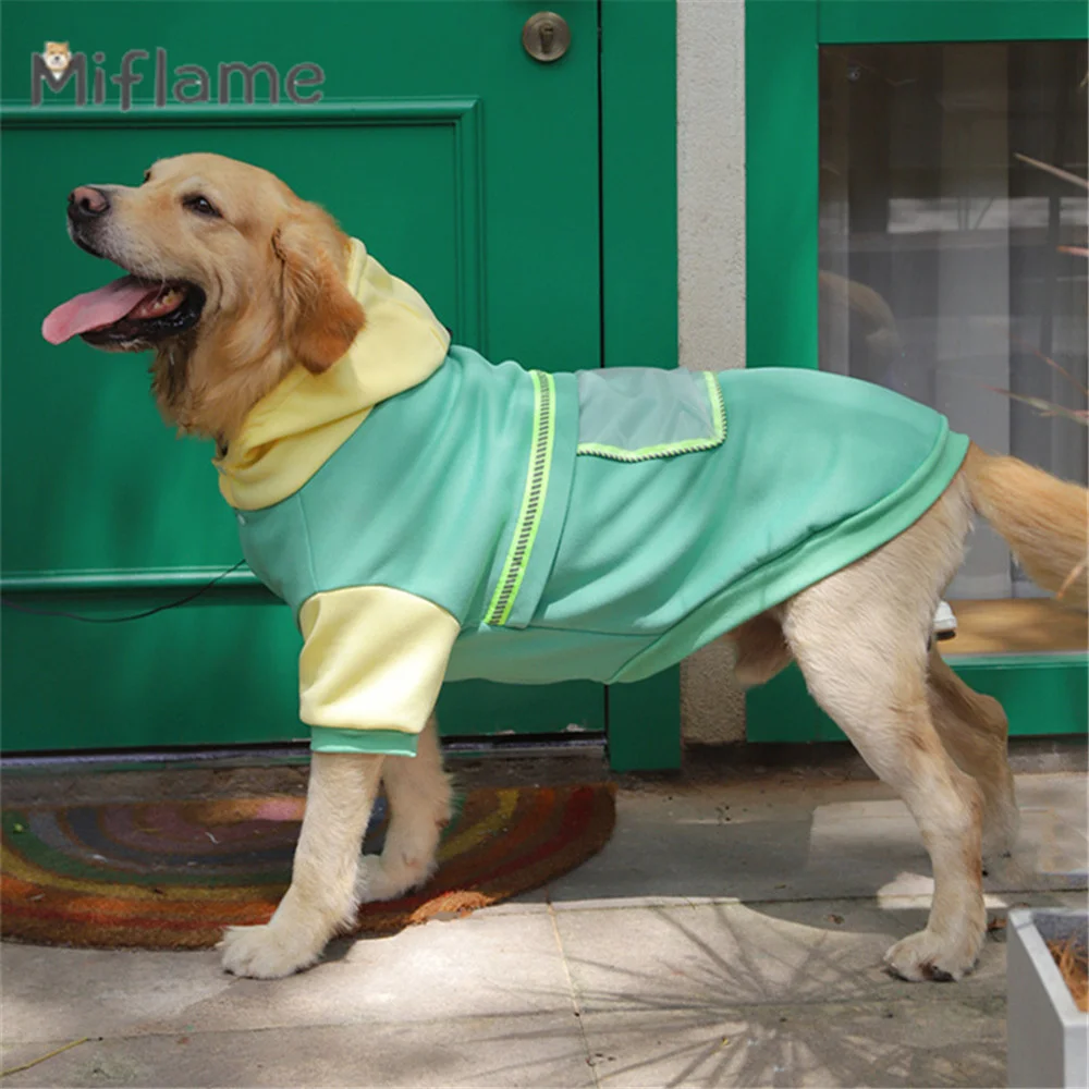 Miflame Autumn Winter Pet Clothes Two Color Transparent Pocket Big Dog Sweater Golden Retriever Labrador Medium Large Dogs Coat