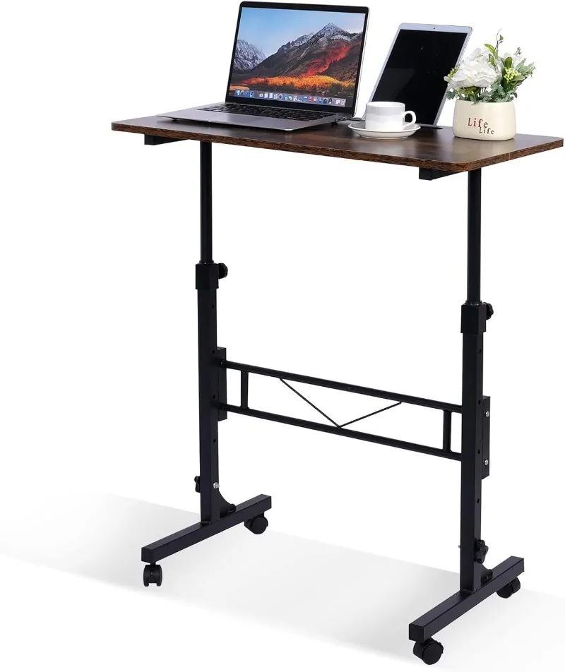 

Standing Desk Adjustable Height, Mobile Stand Up Desk with Wheels Small Computer Rolling, Portable Laptop Desk White