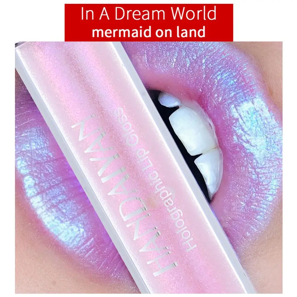 Colors Holographic Lip Gloss Makeup Lipstick Pearlescent Mermaid Polarized Lip Tint Waterproof Long Lasting Shiny Lips Makeup