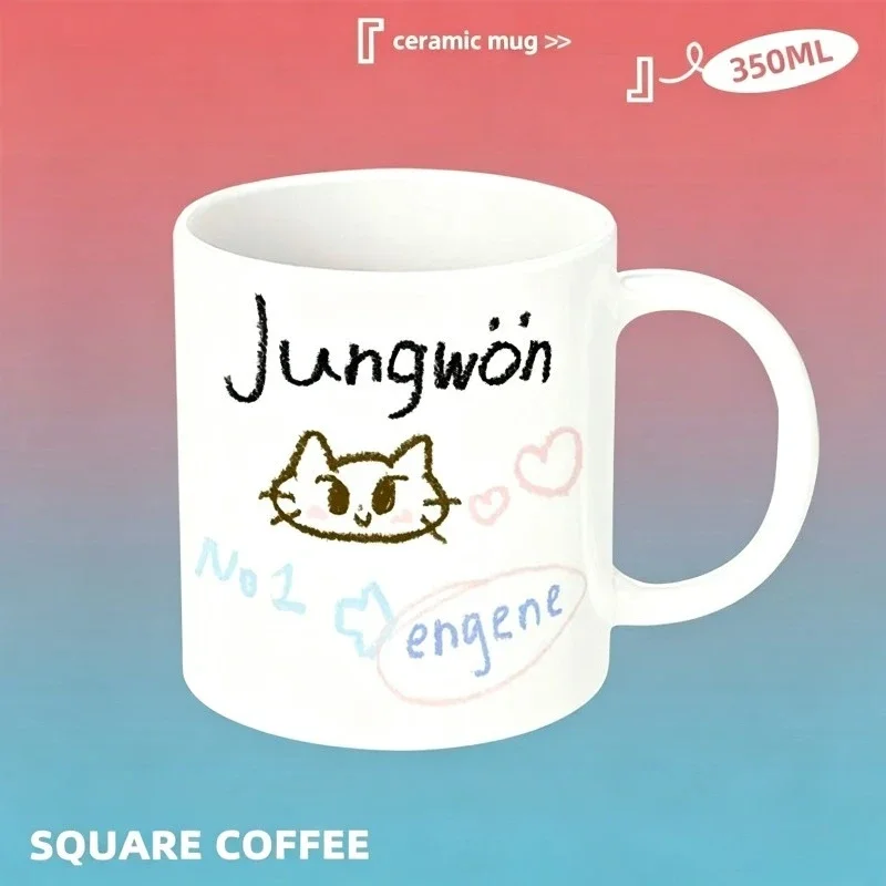 

350ml ENHYPENS Lovely Cartoon Peripheral Ceramic Mug Stylish Couple Coffee & Tea Cup Practical Drinkware for Office and Househol