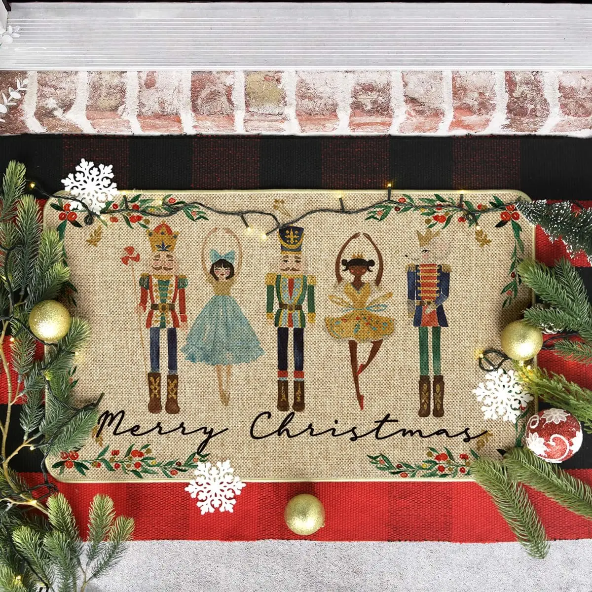 Christmas Watercolor Nutcrackers Welcome Door Mats Home Decor Carpet for Living Room Bathroom Non-slip Mat Christmas Decorations