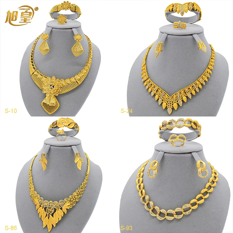 New Indian Luxury 24k Gold Plated Jewelry Sets For Women Arab Bridal Wedding Cystal Necklace Set Dubai Jewellery Gifts Wholesale