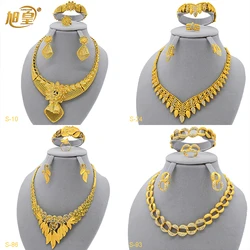 New Indian Luxury 24k Gold Plated Jewelry Sets For Women Arab Bridal Wedding Cystal Necklace Set Dubai Jewellery Gifts Wholesale