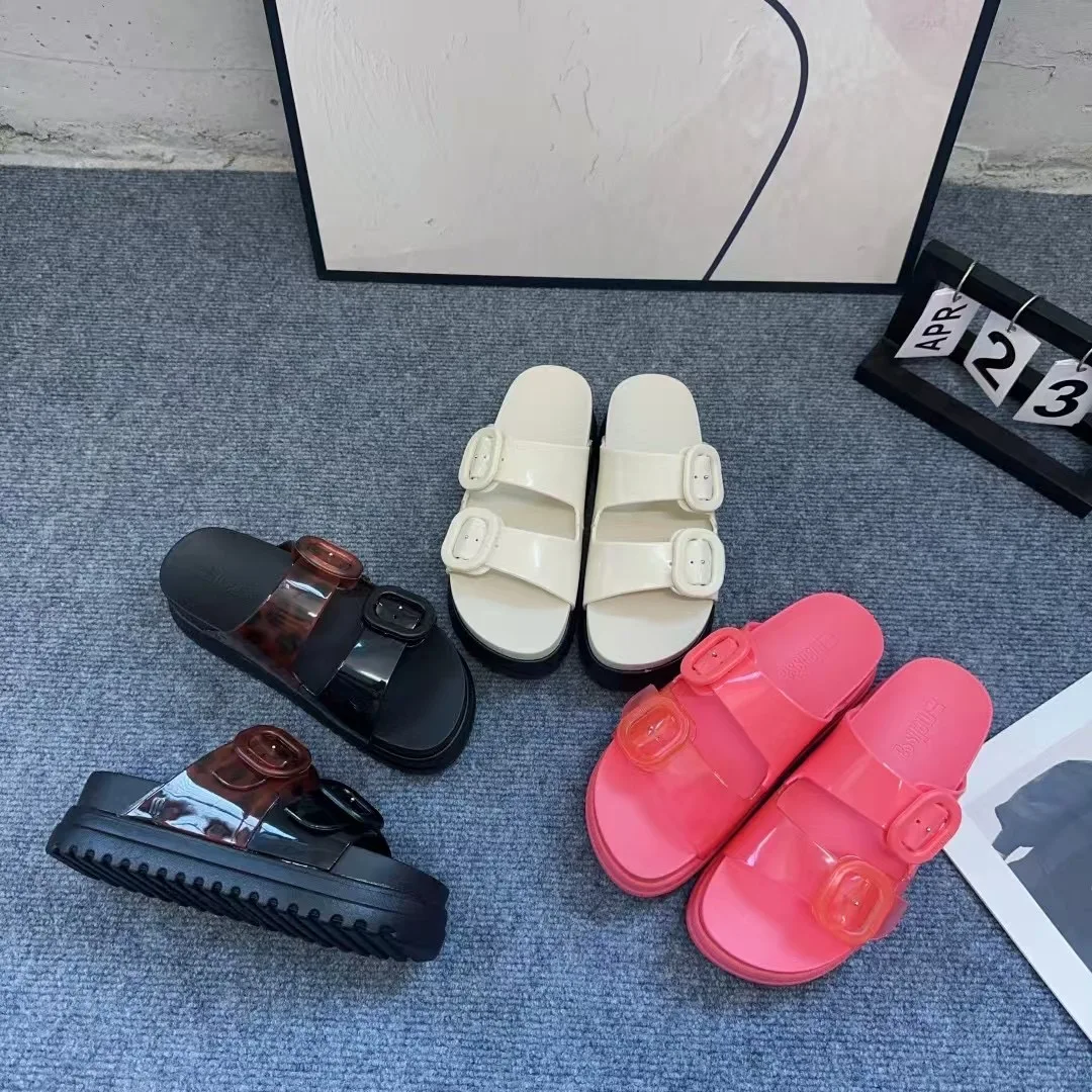 Mini melissa verão moda transfronteiriça feminina casual flatform chinelos senhoras deslizamento-em sola grossa sandálias slide menina praia