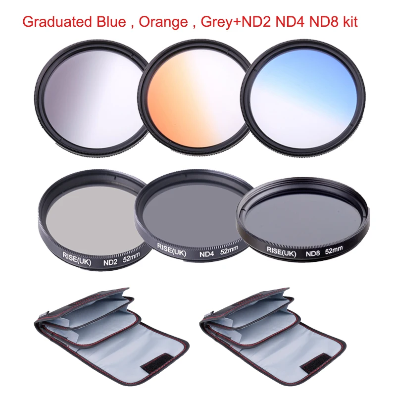 

8 in 1kit Graduated Blue Orange Grey +ND2+ND4+ND8 Lens Filter kit with Bag for Cannon Nikon Sony Pentax Camera Lens