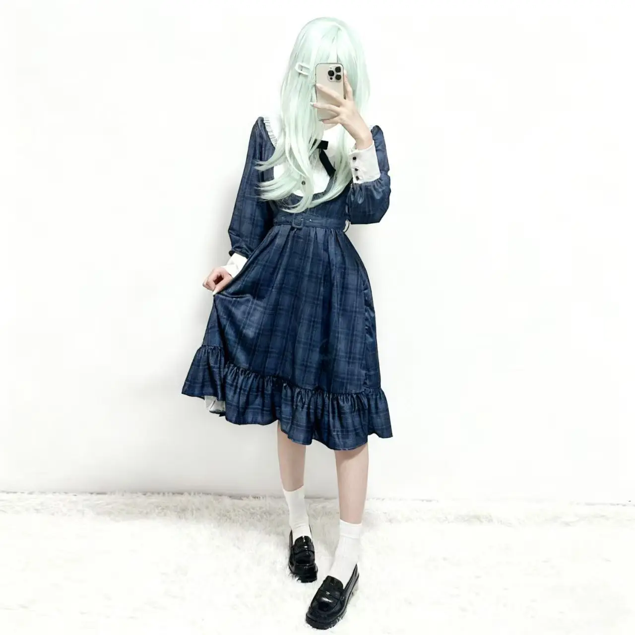 BanG Dream MyGO Wakaba Mutsumi Cosplay Costume Vintage Plaid Long Sleeve Dress Lolita Waist Princess Dress