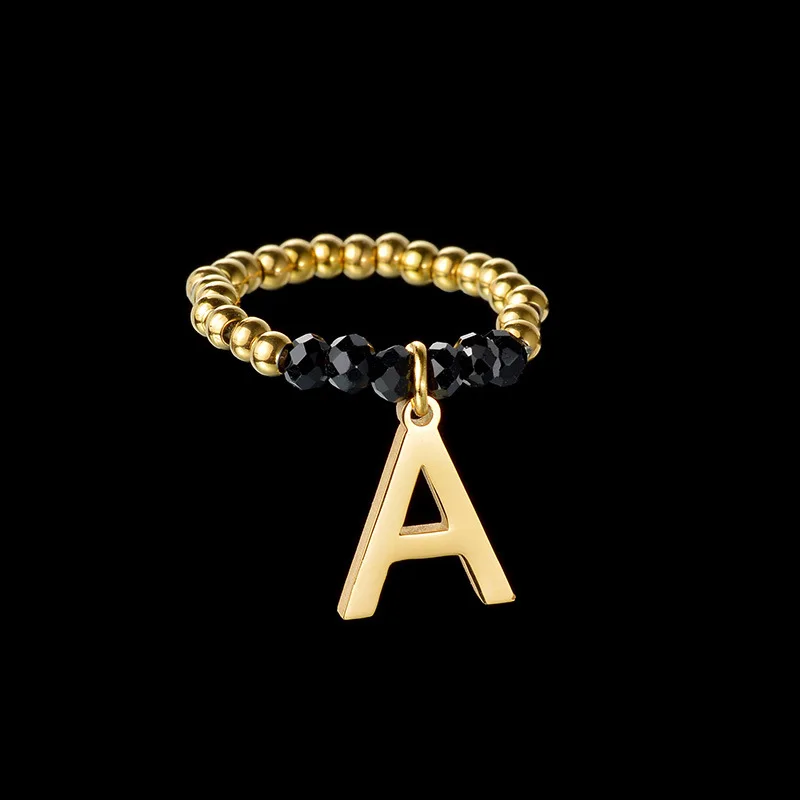 Lateefah Custom New Stainless Steel DIY 26 English Letters Stretch Beads Ring Cross Border Ring