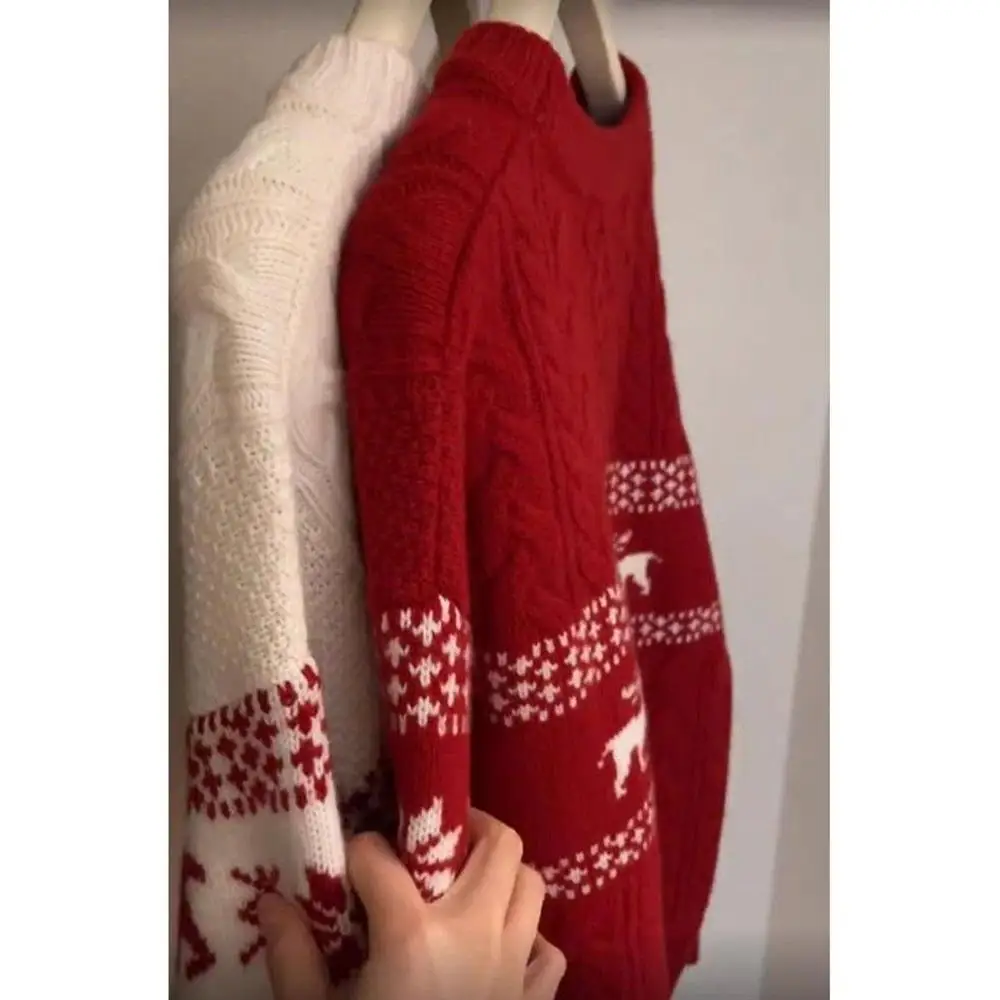 سترة عيد الميلاد للجنسين، ملابس داخلية محبوكة بأكمام طويلة وياقة دائرية، ناعمة من البوليستر، بأسلوب أمريكي عصري للخريف والشتاء