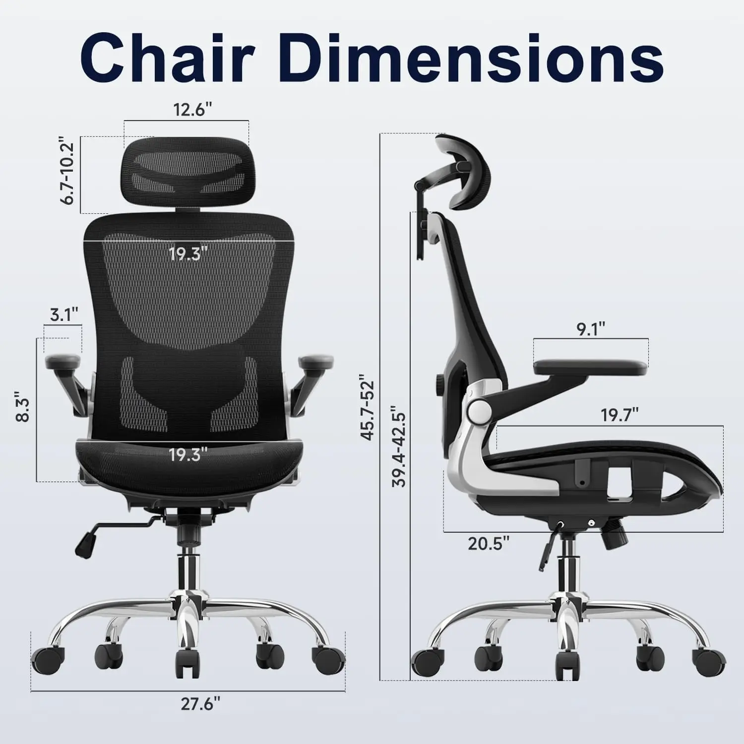 Ergonomic Mesh Office Chair with Adjustable Headrest and Lumbar Support, 3D Armrests, 90-120 Degree Rocking, Dark Black