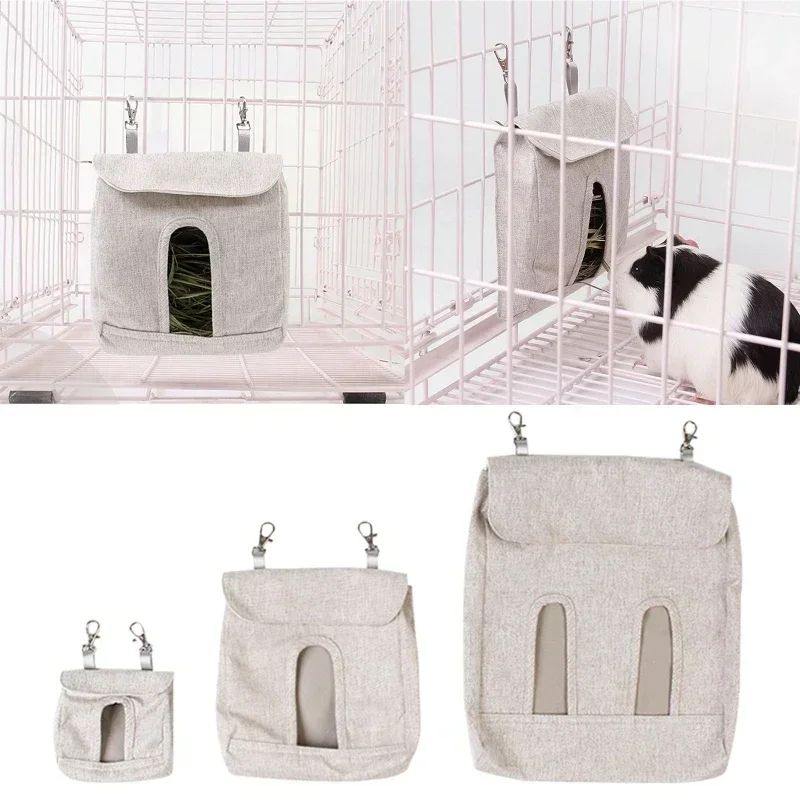 Rabbit Hay Feeder Bag Hanging Feeding Sacks Single Hole Solid Color for Small Animals Chinchilla Bunny