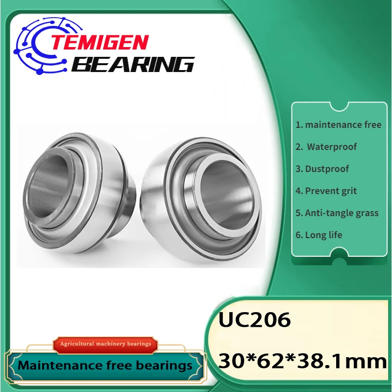 Rolamento esférico exterior WZZG UC206, Livre de manutenção, Rolamento especial para máquinas agrícolas, 1Pc