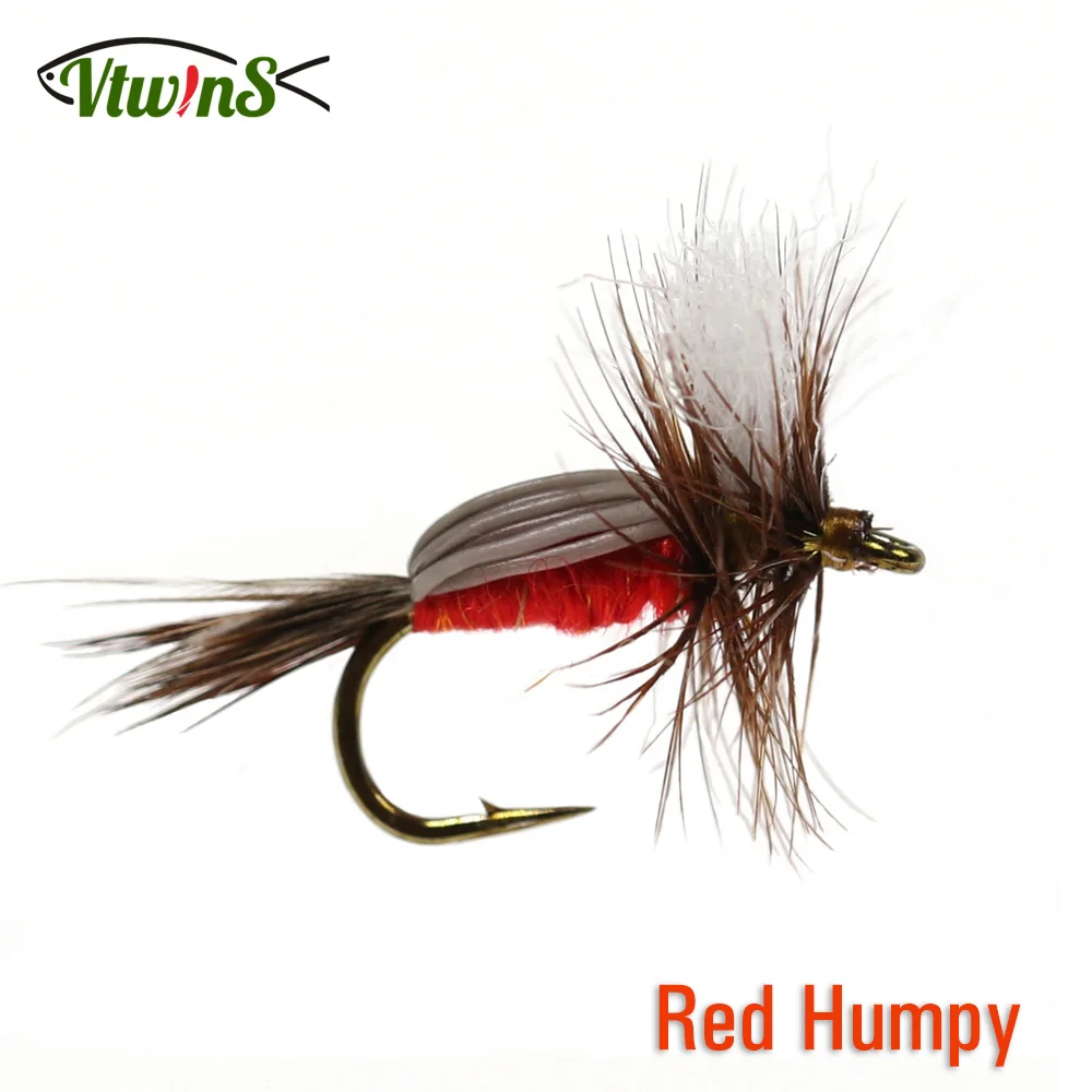 Vtwins 14# Red Humpy Dry Flies Mayflies Attractors Steelies Bass Atlantic Salmon Grayling Coho Fly Fishing Lures Trout Flies