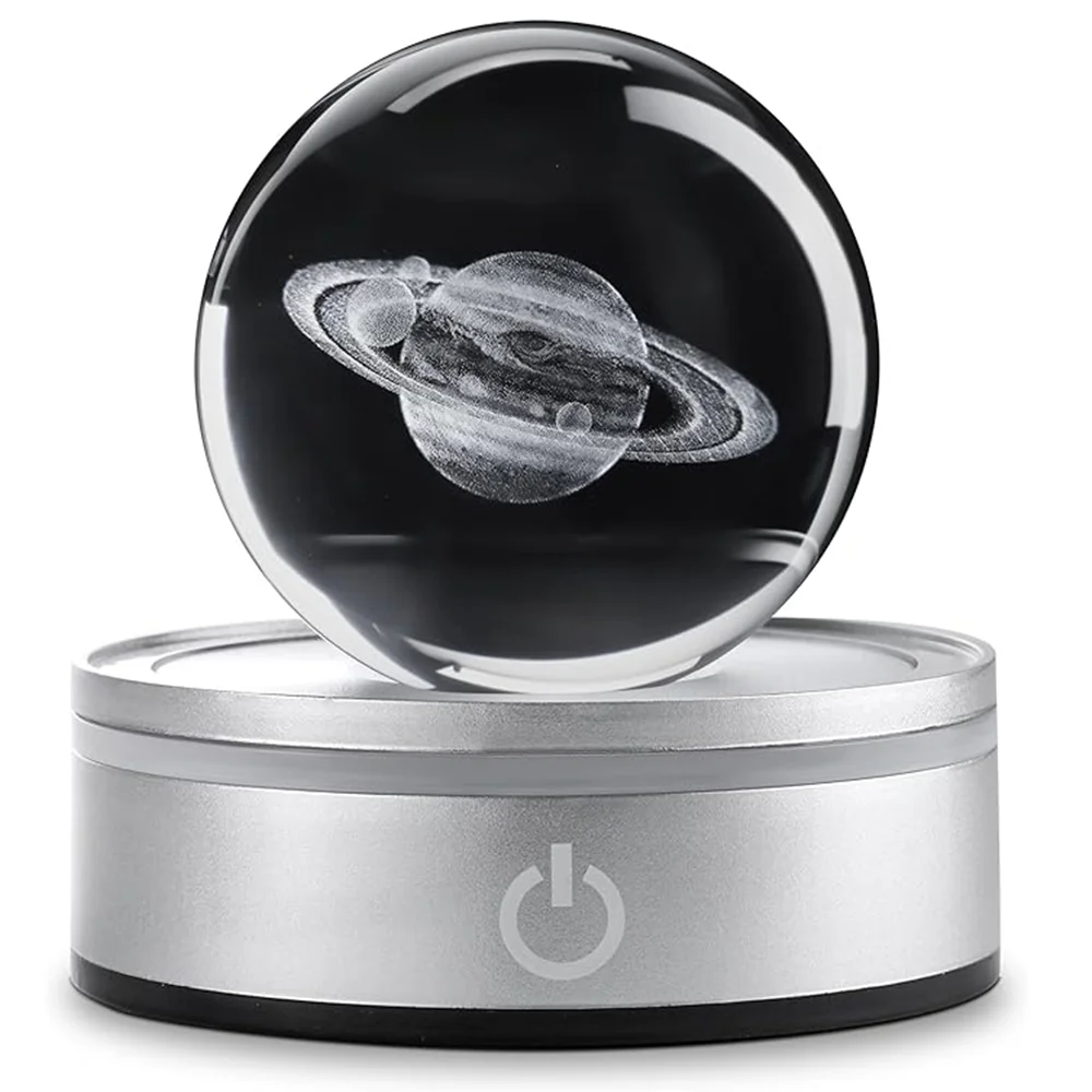 كرة بلورية ثلاثية الأبعاد ضوء ليلي ، زحل زجاجي بقاعدة ليد 6 ألوان ، علم ، علم فلك ، هدية يوم الطالب ، ديكور منزلي ، غرفة نوم