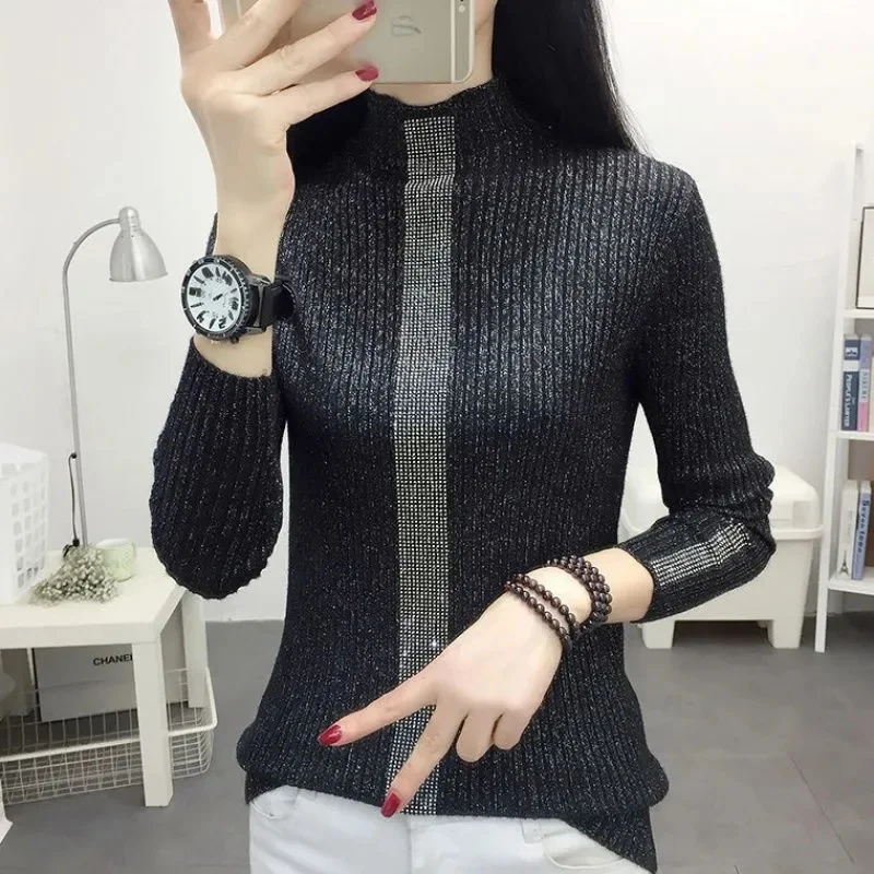 2024 Simple Women Turtleneck Sweater Winter Fashion Pullover Elastic Knit Ladies Jumper Casual Solid Black Female Basic Tops