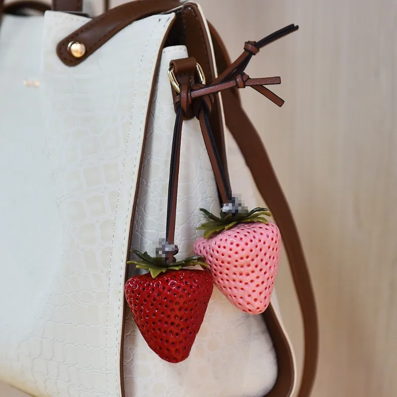 3D Large Strawberry Bag Pendant With Fruit Keychain Personalized Leather Handbag Strawberry Keychain Women Bag Accessory