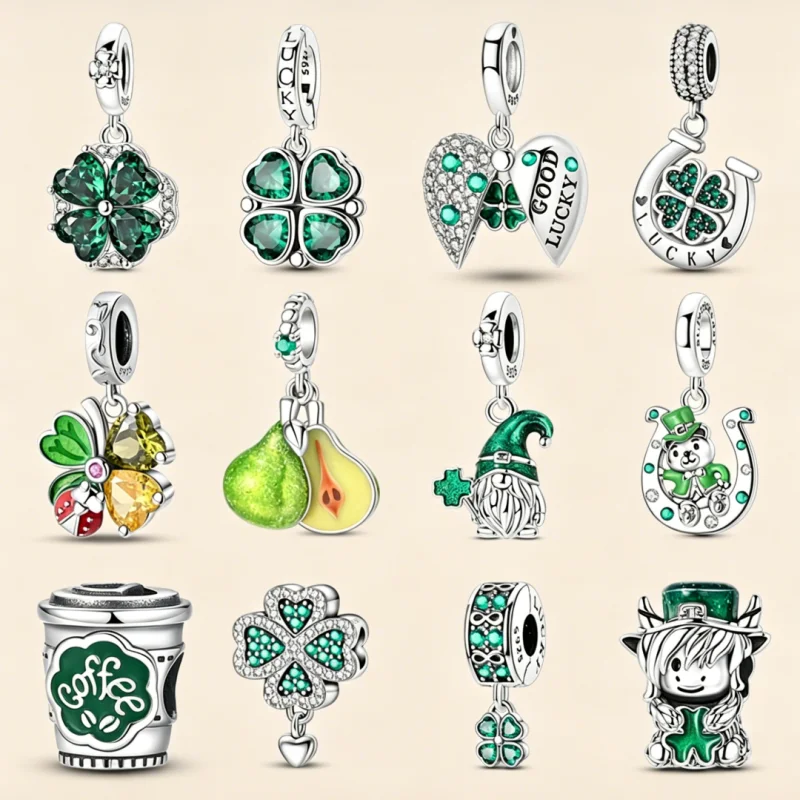 

New 925 Sterling Silver Green Series Four Leaf Clover Charms Beads For Women Fit Original Bracelet DIY Jewelry Gifts