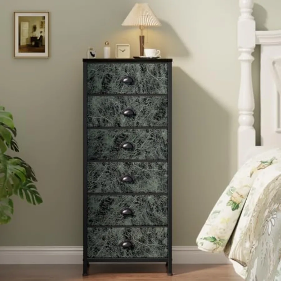 

Vertical Dresser for Bedroom Tall Storage Tower with 6 Drawers Vintage Green Nightstand Furniture Fabric Drawer Organizer for D
