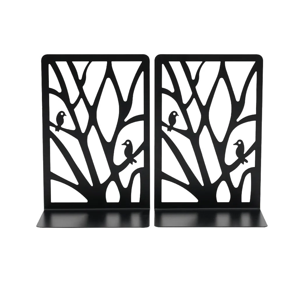 2Pcs Decorative Metal Metal Bookends Hollow Tree Pattern Non Slip Book Supports T-Shape Desktop Bookshelf Organizer Gift