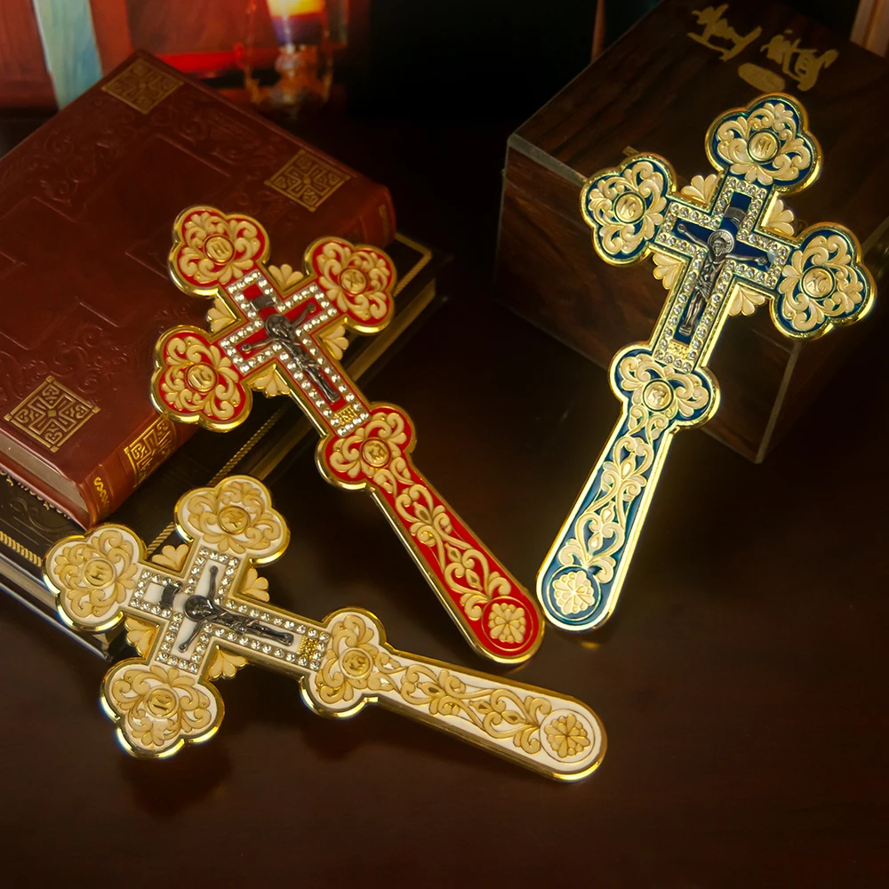Orthodox Jesus Cross Prayer Cross Gold Plated Alloy Cross Jesus Statue Religion Gift with Box крест croix chrétienne