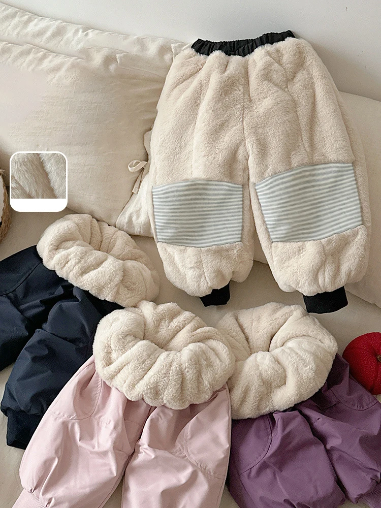 Winter Children's Thickened Warm Casual Pants Temperature Controlled Outdoor Loode Trousers Boys Girls' Windproof Snow Clothes