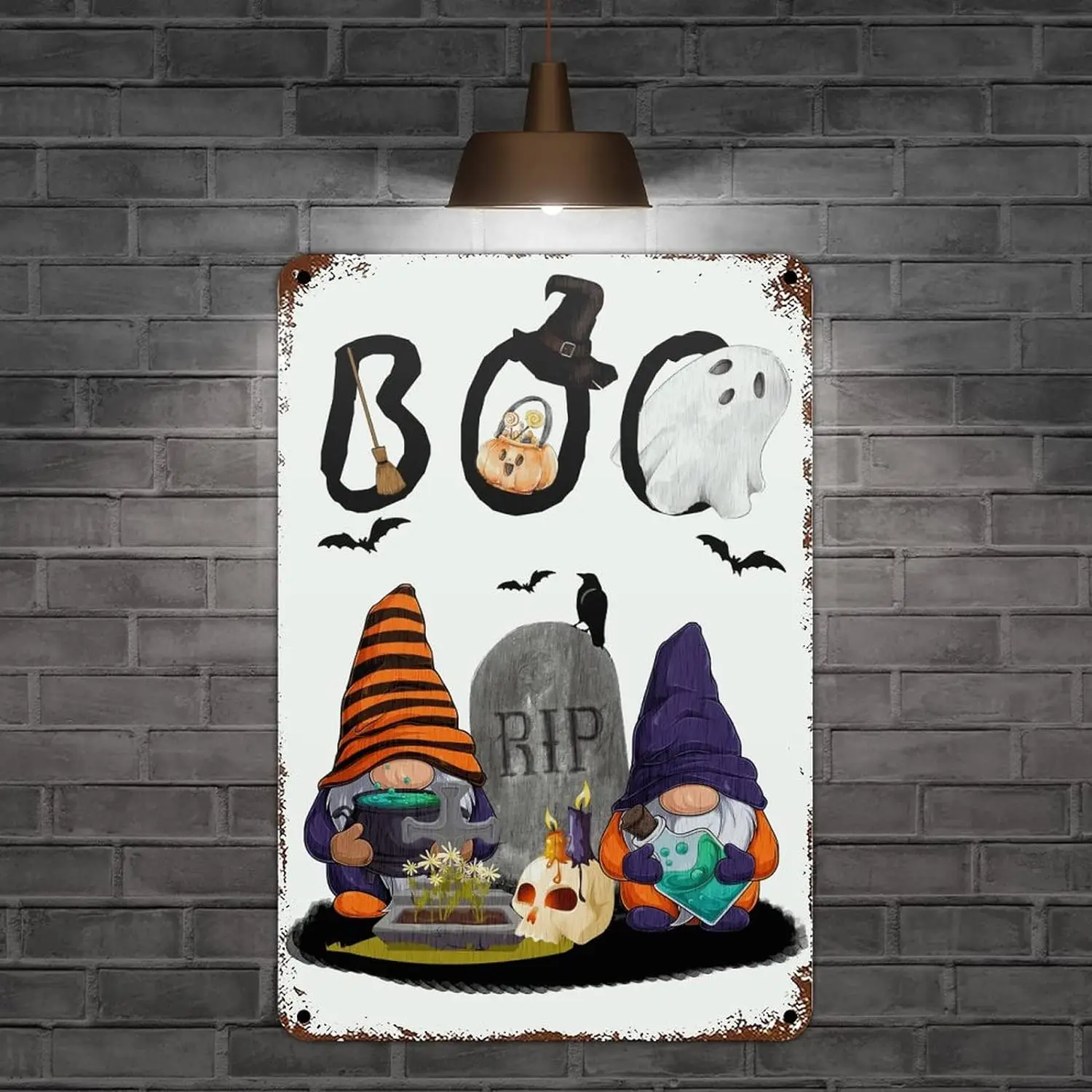 Halloween Gnomes Signs Pumpkin Scary Spooky Ghost Cemetery Aluminum Metal Sign Halloween Boo Wall Decorations tin sign