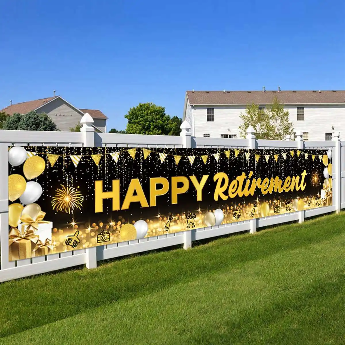 Retirement Black Bule Rose Gold Banners Happy Retirement Party Decorations Adults Photography Background Photo Studio Backdrop