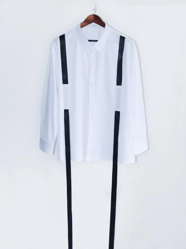 Men Fashion Casual Long Sleeved Shirt Slim Fit Male Catwalks Ribbon Design Dress Shirts 2022 Brand Men Clothing Soft Comfortable