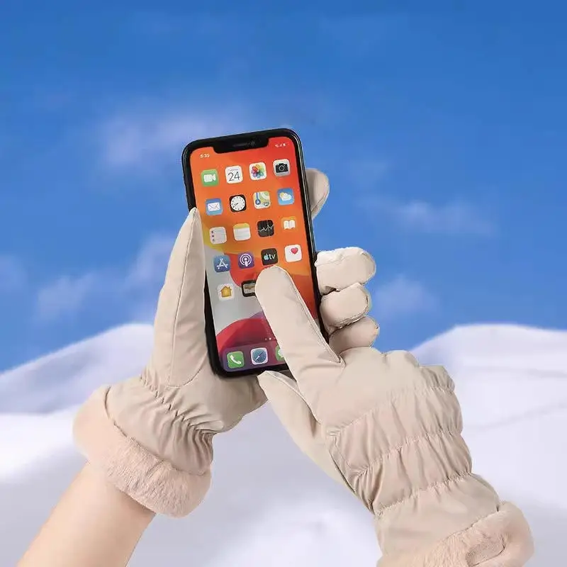 قفازات تزلج دافئة لمنع البرد والثلج للنساء شتاء قطيفة مقاومة للماء تعمل باللمس لركوب الخيل في الهواء الطلق وتسلق الجبال