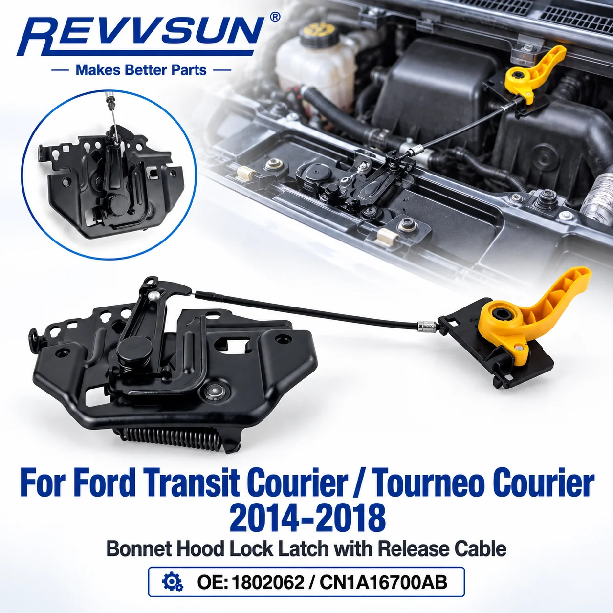 Bonnet Hood Lock Latch with Release Cable For Ford Transit Courier Tourneo Courier 2014-2018 Without Alarm 1802062 CN1A16700AB