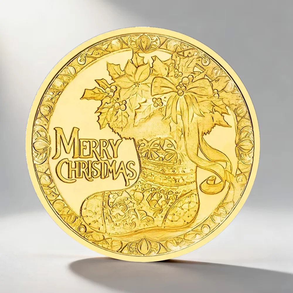 Merry Christmas Moose Gold Plated Collectible Coin Xmas Holiday Souvenir Coins Xmas Gift Home Decoration
