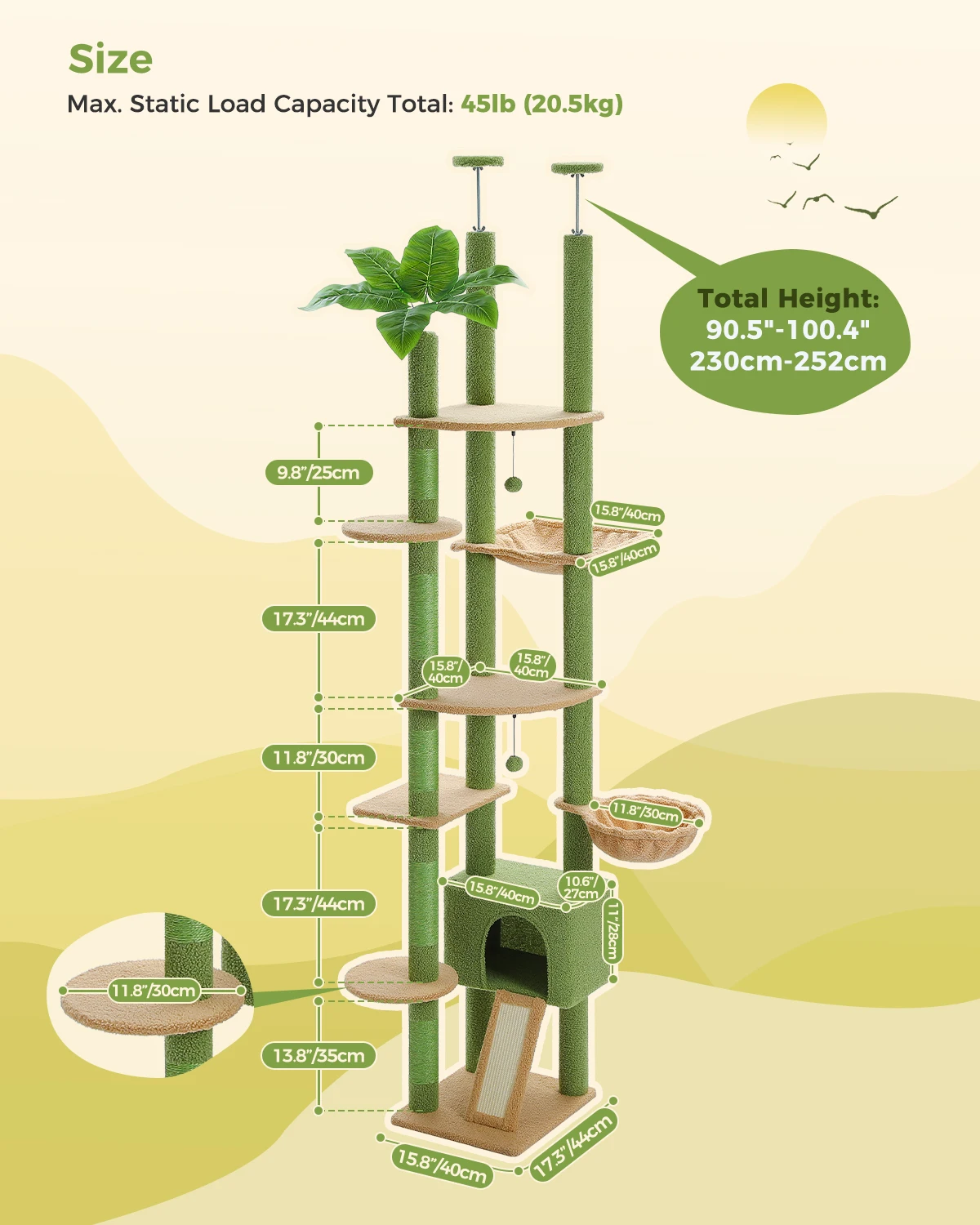 Imagem -03 - Árvore Cactus Cat Climbing com Folhas Verdes do Chão ao Teto Torre Alta Níveis Redes Aconchegantes Condomínios Altura 230252cm