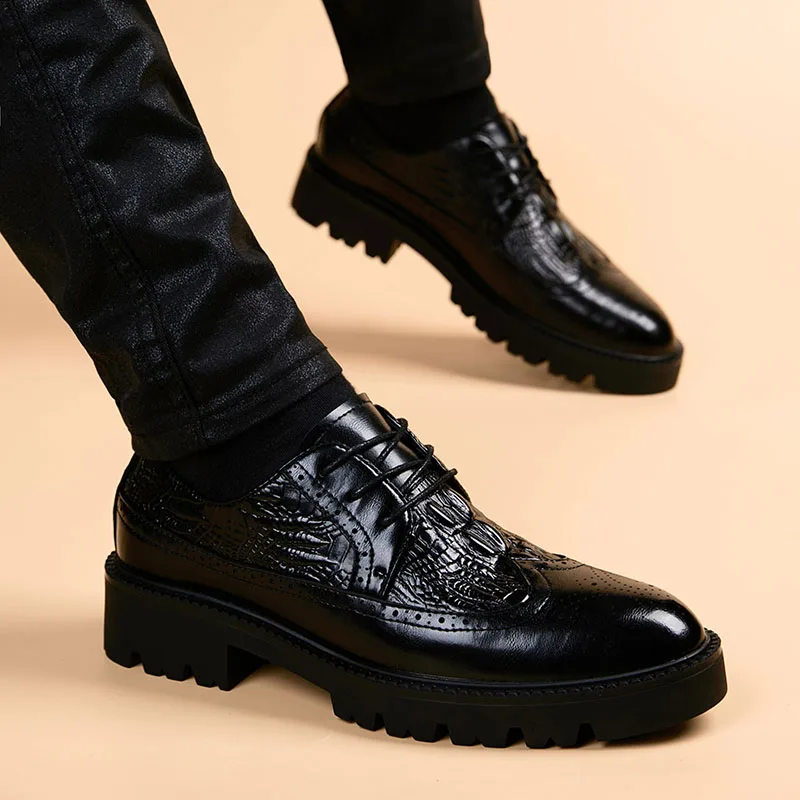 

Luxury Men Shoe Fashion Party Dress Shoes Genuine Leather Designer Shoes for Men Crocodile Pattern Brogue Shoe Gentleman Zapatos