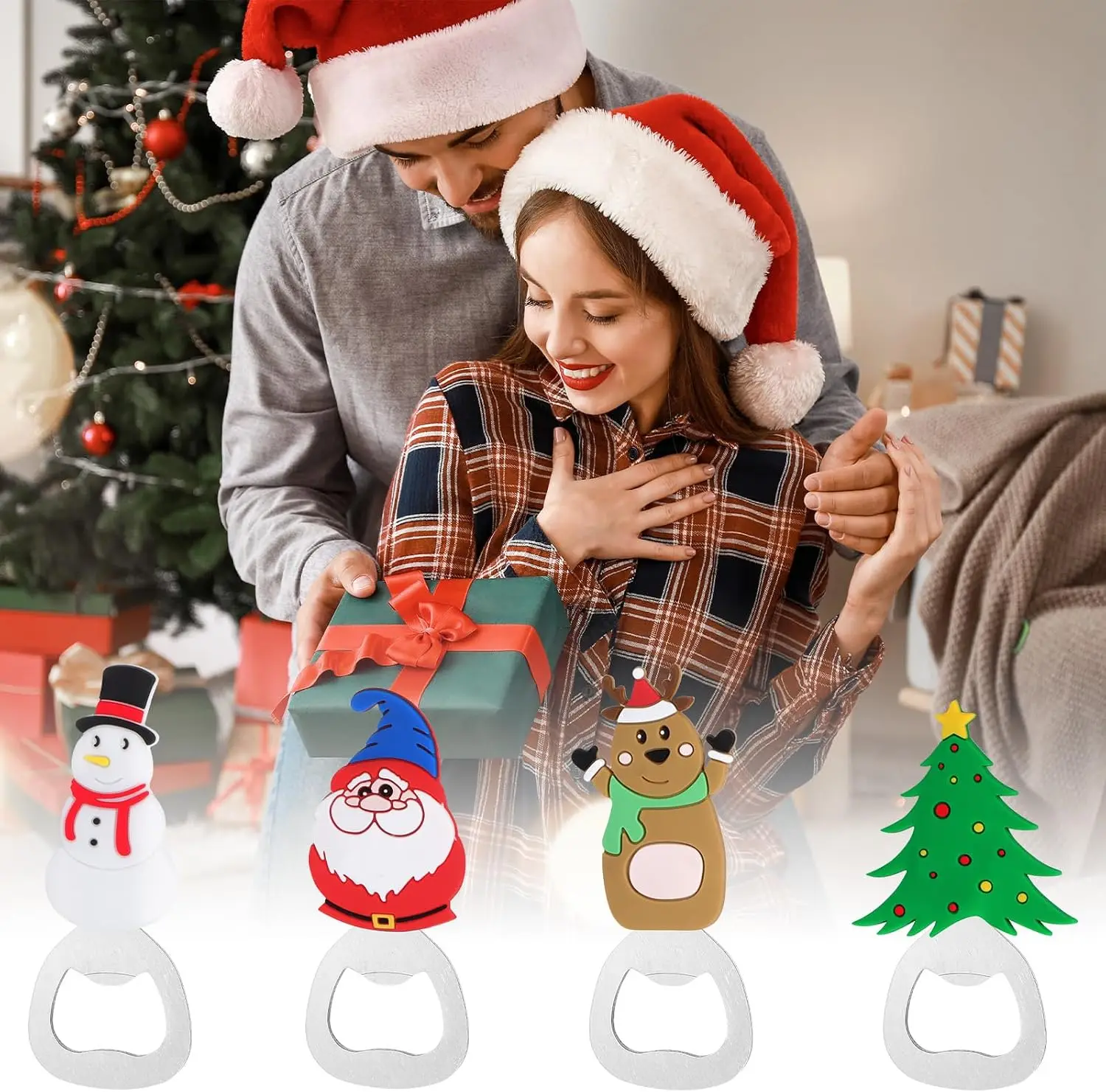 1-10PCS Christmas Party Bottle Openers Santa Tree Snowman Design Portable Beer for Xmas Family Gathering Home Use Gift Cheer