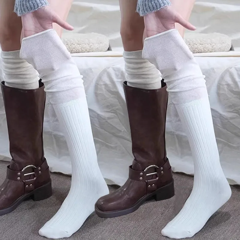 

Women's Calf Socks Autumn/Winter Thicken Solid Color Stacked Sockings Japanese Knee Length Hosiery Soft Comfortable Casual Socks