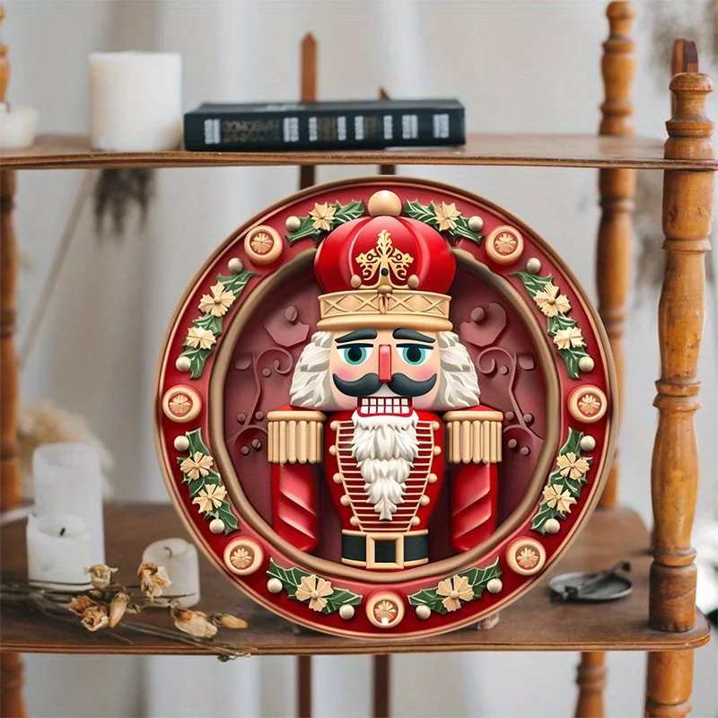 1pc Christmas Nutcracker Aluminum Metal Sign Round Door Hanger Wall Decor Weather Resistant vintage garage farmhouse decor